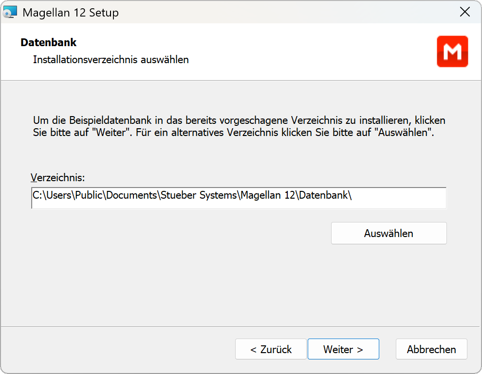Speicherort für die Datenbank