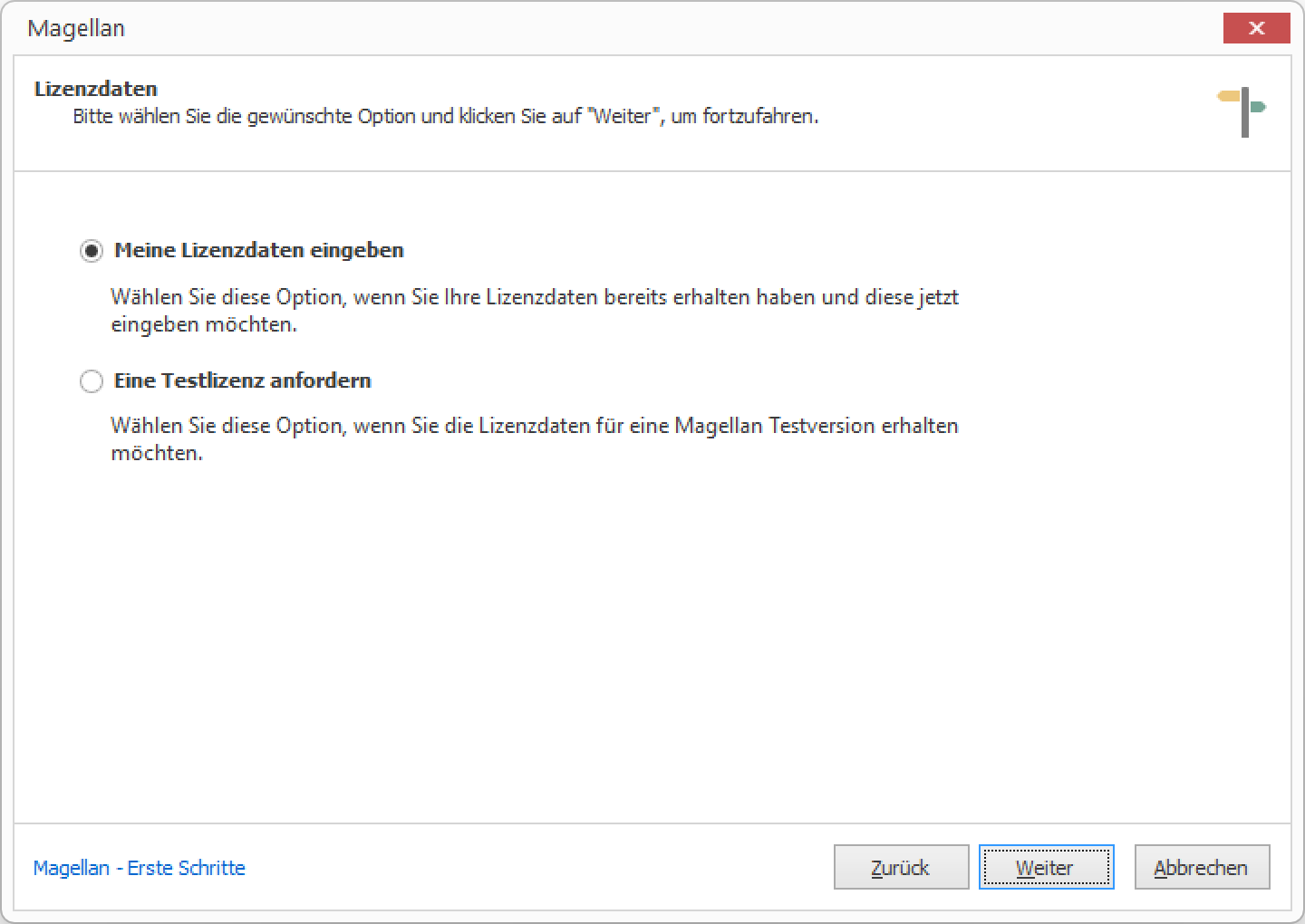 Wahl zwischen Vollversion und Testlizenz