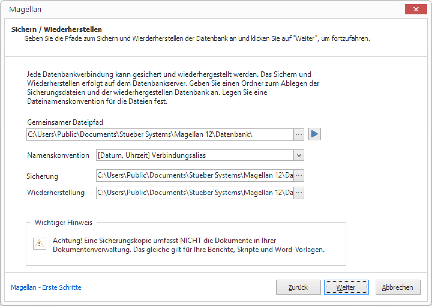 Einstellungen für Backup und Restore Ihrer Datenbank