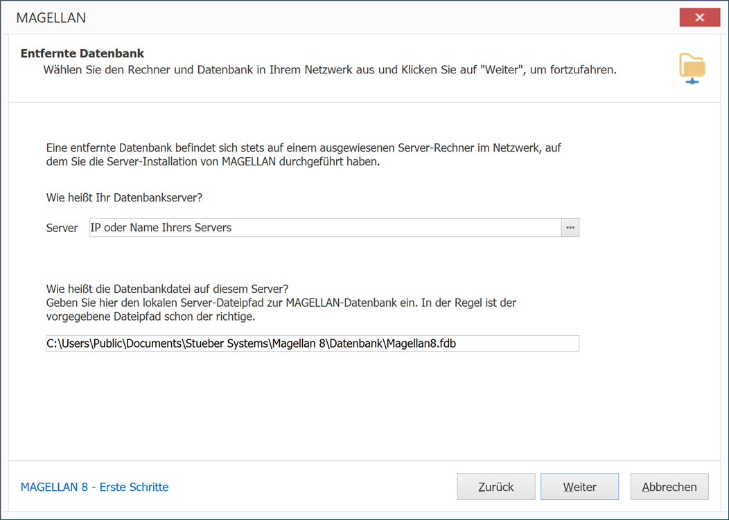 Daten für entfernte Datenbank